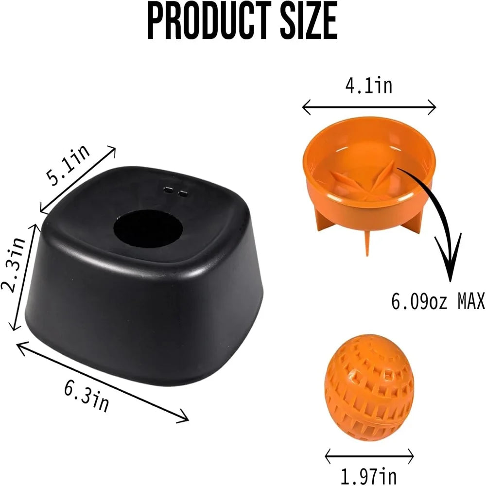 Measurement chart showing dimensions of a black and orange product