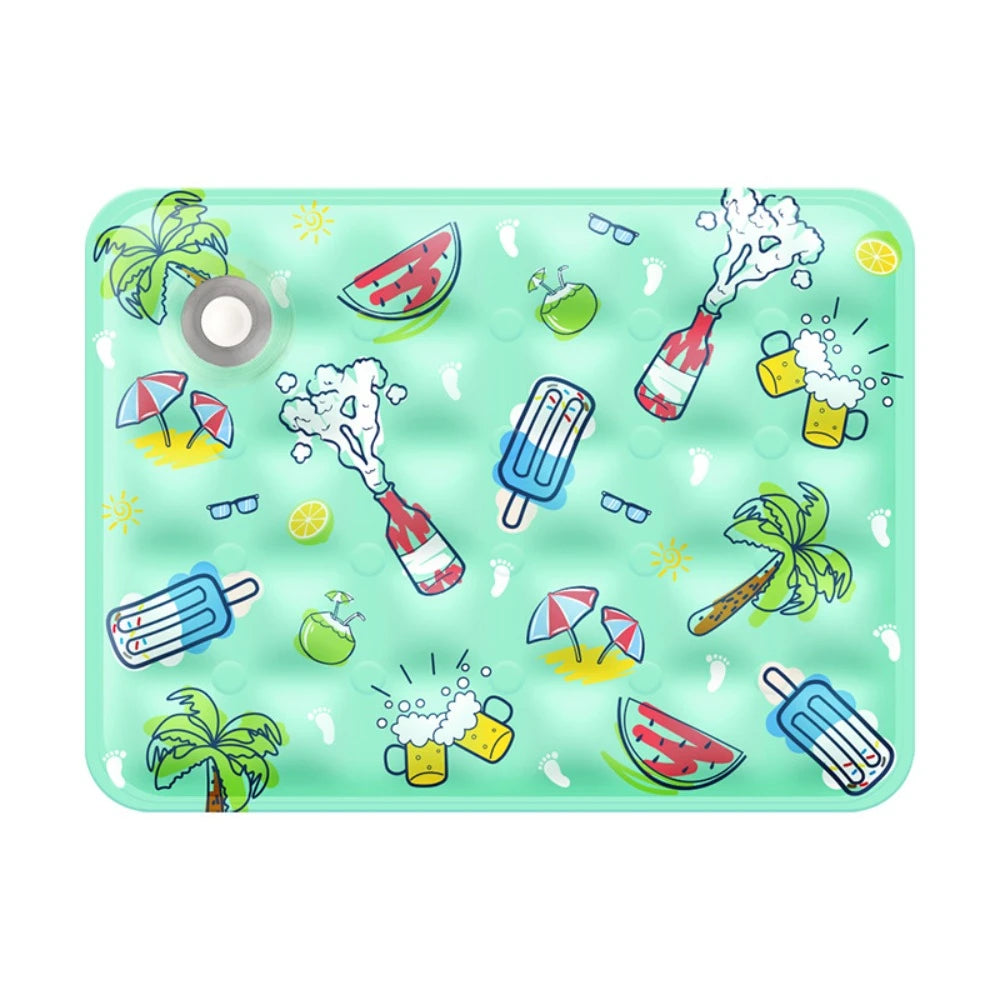 Colorful ice pack with summer-themed illustrations on a light blue background