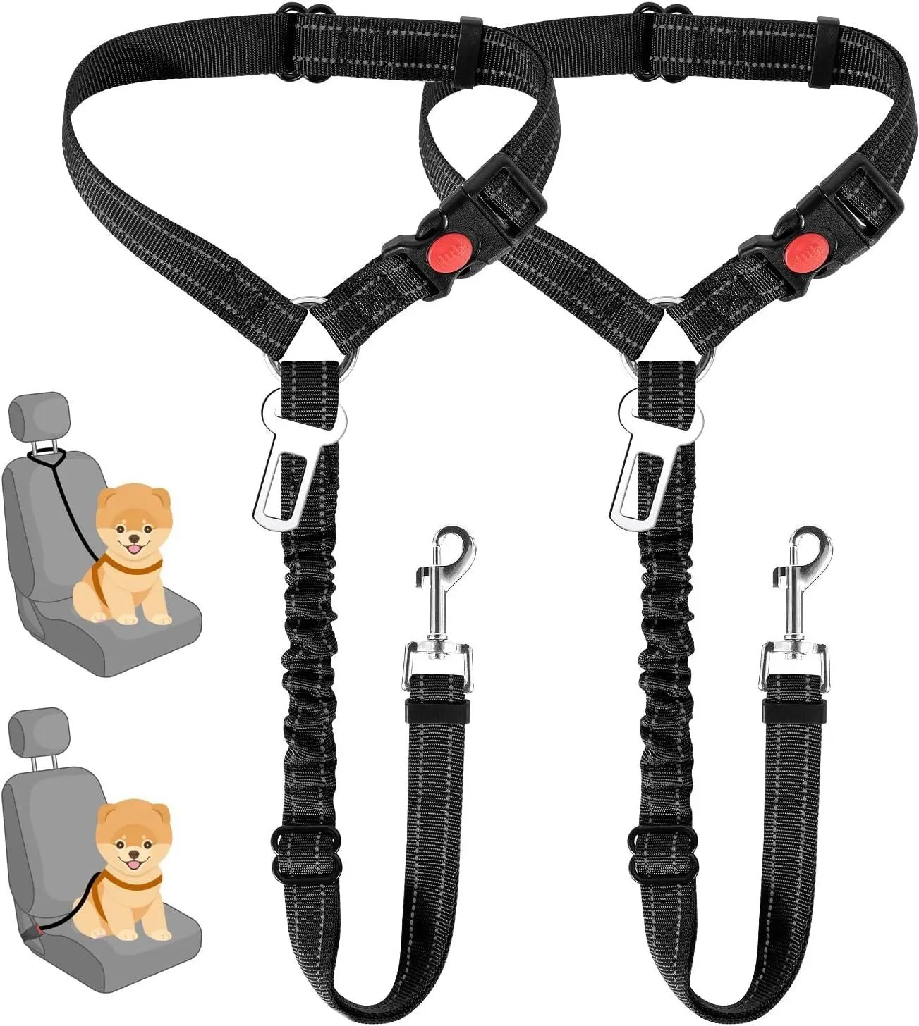Dog harness and leashes set with car seat covers on a white background