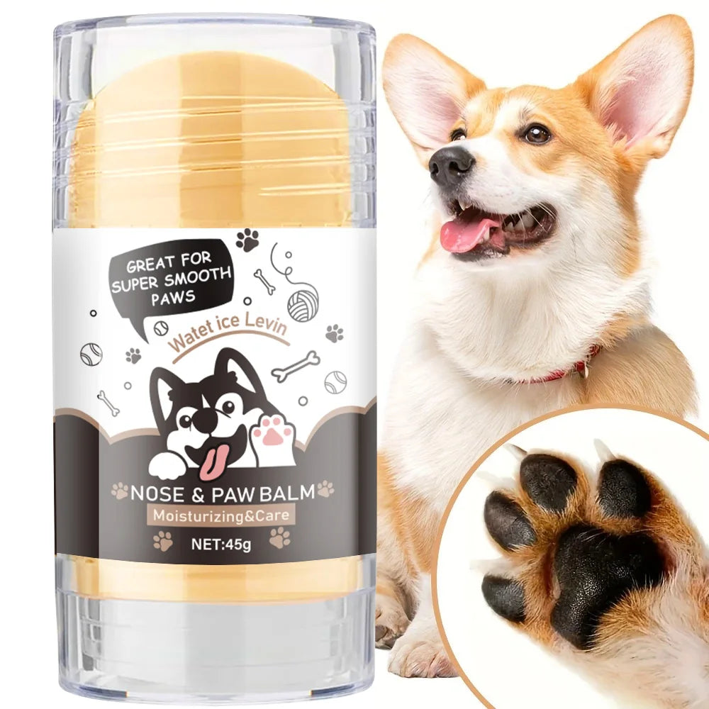 Dog nose and paw balm with a dog and close-up of a paw in the background