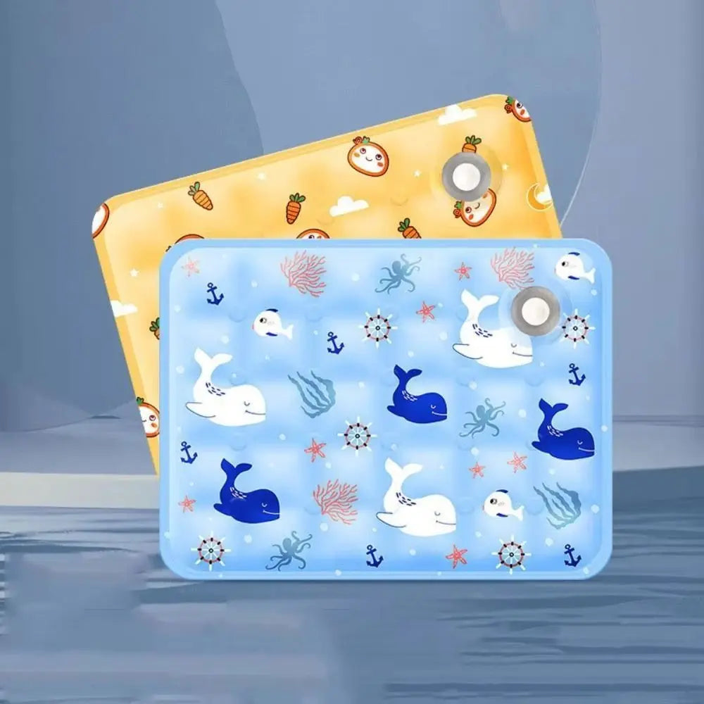 Two cooling pads with different patterns on a blue gradient background