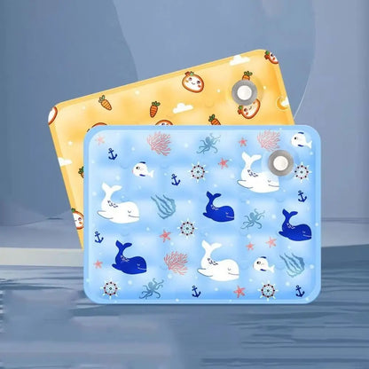 Two cooling pads with different patterns on a blue gradient background